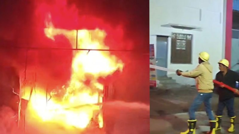 शोरूम में आग का भीषण तांडव, परिवार के लोगों ने नीचे कूदकर बचाई जान, जानिए मामला