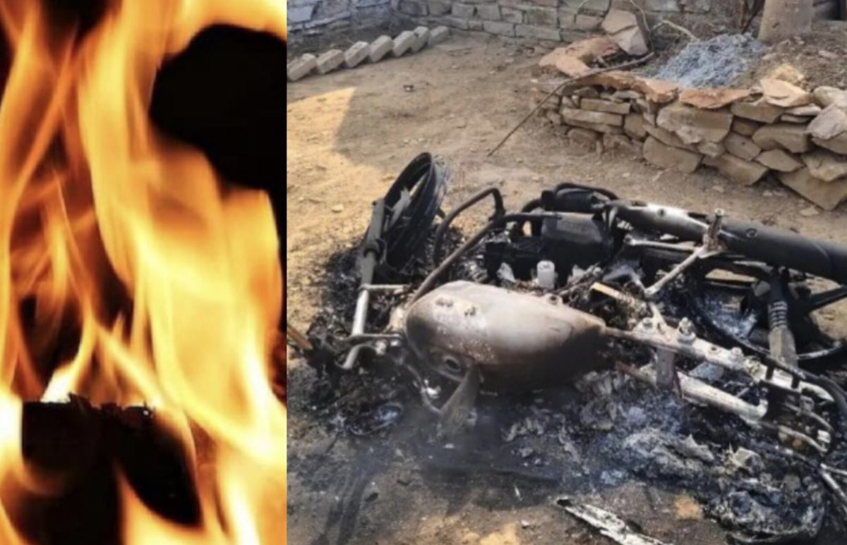 युवक को पेट्रोल डाल कर लगा दी आग, बाइक पूरी तरह खाक, इलाके में मच गई सनसनी